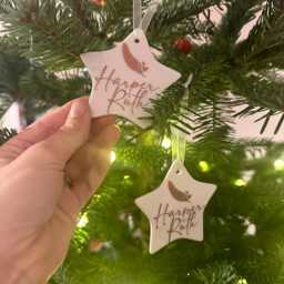 Christmas Memorial Bauble, Ceramic, Glass Feather Tree Ornament, Baby Loss, Miscarriage, Stillborn Keepsake Gift - thumbnail 3