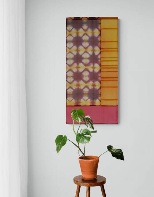 Orange Purple Silk Organza Pojagi Shibori Korean Wall Hanging - image 1