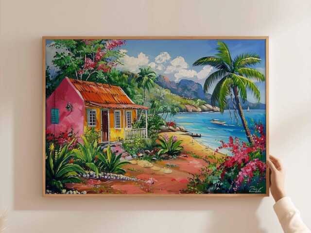 Caribbean Travel Poster Tropical Island Beach Wall Art - image 1