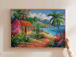 Caribbean Travel Poster Tropical Island Beach Wall Art - thumbnail 1