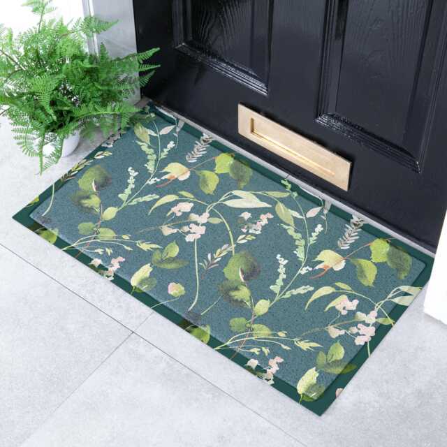 Watercolor Leaves Doormat Recycled PVC, Anti-Slip Indoor Outdoor Mat - 70x40cm - image 1