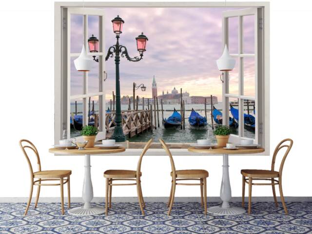 3D Wall Sticker Window Sunset On The Grand Canal in Venice/Self-Adhesive Vinyl Decal Poster Mural Wallpaper - image 1