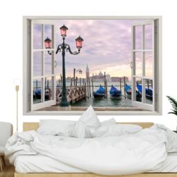 3D Wall Sticker Window Sunset On The Grand Canal in Venice/Self-Adhesive Vinyl Decal Poster Mural Wallpaper - thumbnail 2