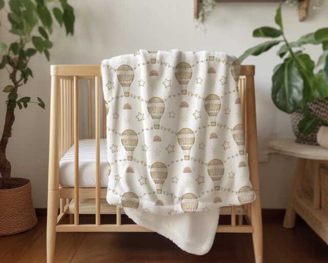 Hot Air Balloons - Wicker Rainbows, Sherpa Fleece Blanket, Decor, Kids Bedding, Children's Room, Blanket - image 1