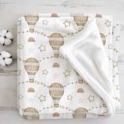 Hot Air Balloons - Wicker Rainbows, Sherpa Fleece Blanket, Decor, Kids Bedding, Children's Room, Blanket - thumbnail 3