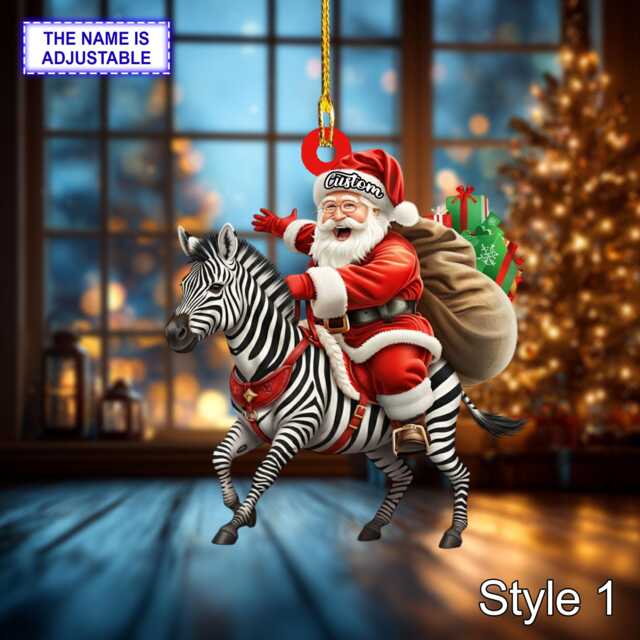 Santa Riding Zebra Acrylic 2D Flat Christmas Ornament, Festive Tree Hanging Holiday Decoration, Unique Zebra Gift - image 1