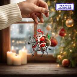 Santa Riding Zebra Acrylic 2D Flat Christmas Ornament, Festive Tree Hanging Holiday Decoration, Unique Zebra Gift - thumbnail 2