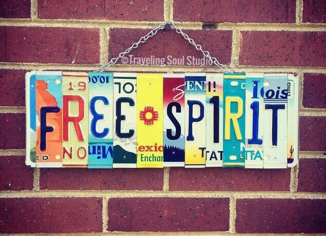 Bohemian Decor, License Plate Art, Free Spirit Sign, Christmas Gift Idea, Boho Wall Hanging, Recycled Gifts, For Teens - image 1