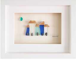 Pebble Art & Sea Glass Picture - Framed Handmade Quirky Cottages - thumbnail 1