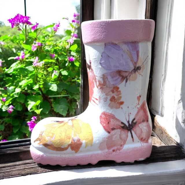 Butterfly Planter, Welly Plant Pot, Gifts, Decor, Garden Flower Gift For Mum - image 1