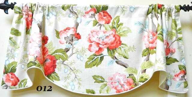 Osanna-Coral By Charlotte Moss Floral Pattern Window Valance Corded Lined Rod Pocket Scalloped Made To Order - image 1