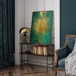 Emerald Green & Gold Sunburst Wall Art Print - Abstract Nature Decor - thumbnail 2