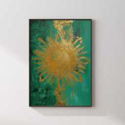Emerald Green & Gold Sunburst Wall Art Print - Abstract Nature Decor - thumbnail 3