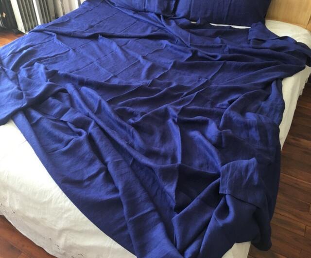 Set Of 3 Pure Hemp Sheet Set Royal Blue Klein in Queen King Or Custom Size With Pillowcases - image 1