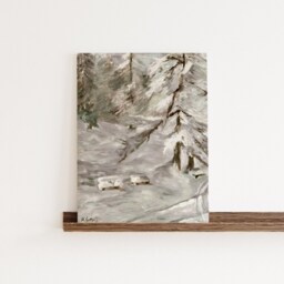 Antique Winter Forest Oil Painting Print, Vintage Snowy Landscape Wall Art, Nordic Evergreen Printable Poster, Neutral Canvas Christmas Gift - thumbnail 3