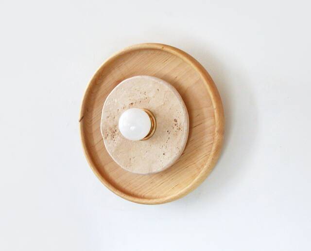 Travertine Wall Sconce Light Maple & Stone Fixture Modern Kitchen Lighting Entry - image 1