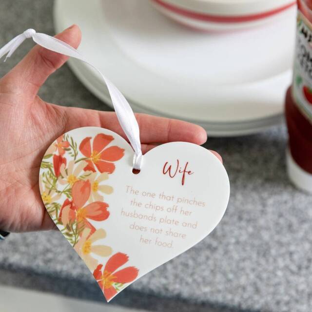Orange Floral Wife White Acrylic Heart Wall Hanging - Keepsake Decoration Gift For Her - image 1