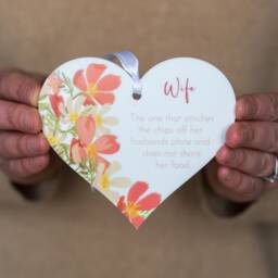 Orange Floral Wife White Acrylic Heart Wall Hanging - Keepsake Decoration Gift For Her - thumbnail 2