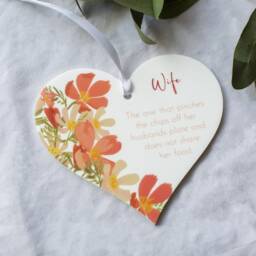 Orange Floral Wife White Acrylic Heart Wall Hanging - Keepsake Decoration Gift For Her - thumbnail 4