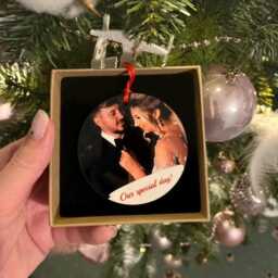 2 Sided Photo Ornament Gift For Her Wooden Personalized Ornaments Him Picture - thumbnail 2
