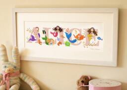 Mermaid Name Illustration Print Children Kids New Baby Shower Personalised Nursery Decor Wall Art Picture Painting Frame Bedroom Plaque Sign - thumbnail 1