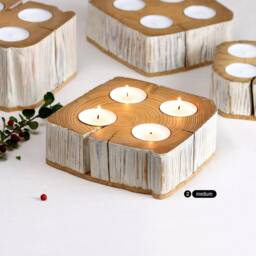 Tealight Candle Holder From Salvaged Barn Beam Solid Wood For 4 Tealights - thumbnail 3