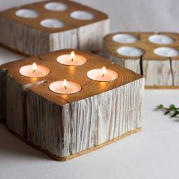 Tealight Candle Holder From Salvaged Barn Beam Solid Wood For 4 Tealights - thumbnail 1