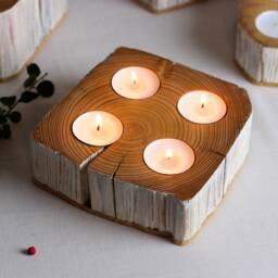 Tealight Candle Holder From Salvaged Barn Beam Solid Wood For 4 Tealights - thumbnail 4