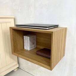 Wall Mounted Nightstand, Oak Nightstand With Drawer, Floating Set Of 2, Unique Bookshelf Hanging Pair - thumbnail 2