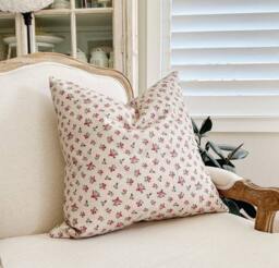 Discontinued~ Floral Print Pillow Cover 18x18, Pink Case, Neutral Throw Pillow, Vintage Blush -- Ioana - thumbnail 1