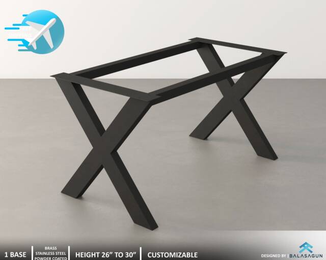 "steel Dining Table Base For Modern Rooms , 28""H X 28"" W 52"" L Enli X-Frame Base, Height 26""-30" - image 1