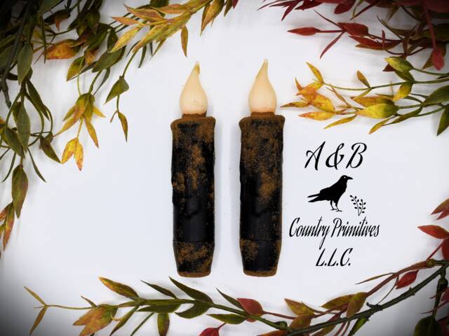 Grubby Black Wax Dipped Flameless Taper Candles With Timer Primitive Home Decor - image 1