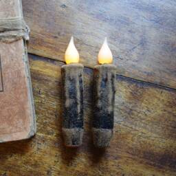 Grubby Black Wax Dipped Flameless Taper Candles With Timer Primitive Home Decor - thumbnail 4
