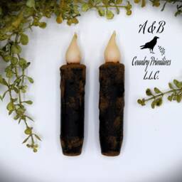 Grubby Black Wax Dipped Flameless Taper Candles With Timer Primitive Home Decor - thumbnail 3