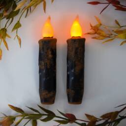 Grubby Black Wax Dipped Flameless Taper Candles With Timer Primitive Home Decor - thumbnail 2