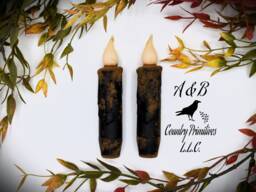 Grubby Black Wax Dipped Flameless Taper Candles With Timer Primitive Home Decor - thumbnail 1