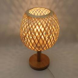 Rustic Bamboo Table Lamp Oak Wood Base, Bedroom Lighting - thumbnail 3