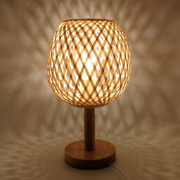 Rustic Bamboo Table Lamp Oak Wood Base, Bedroom Lighting - thumbnail 2