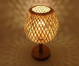 Rustic Bamboo Table Lamp Oak Wood Base, Bedroom Lighting