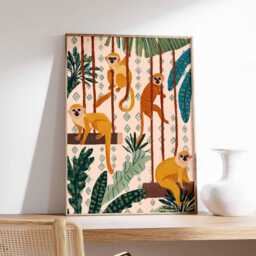 Zoo Poster, Monkey Print, Animal Wall Art, Safari Decor Gift, Wildlife Illustration Jungle Animals Print - thumbnail 2