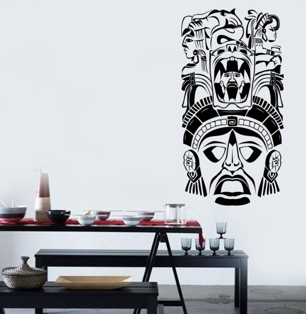 Wall Vinyl Decal Living Room Decor Ancient Ceremony Mask Maya Aztec Modern Ethnic Home Art 2681Dn - image 1