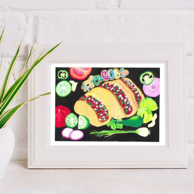 Taco De Asada Gouache Painting Mexican Food Lover Wall Art - image 1