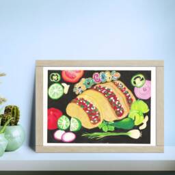 Taco De Asada Gouache Painting Mexican Food Lover Wall Art - thumbnail 3