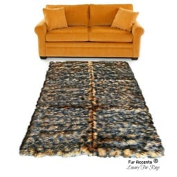 Plush Faux Fur Area Rug - Wolverine Wolf Patchwork, Usa Made - thumbnail 2
