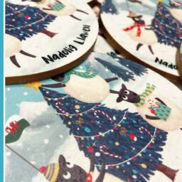 Wooden Tree Decoration , Addurn Nadolig Cymraeg - Woolies Xmas Reee - thumbnail 3