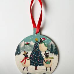 Wooden Tree Decoration , Addurn Nadolig Cymraeg - Woolies Xmas Reee - thumbnail 2