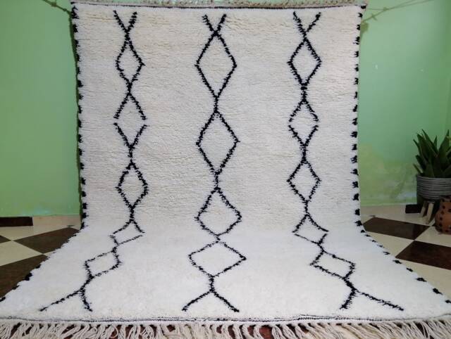 Handmade Beni Ourain Rug White & Black Checkered Plush Wool Rug - image 1