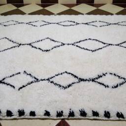 Handmade Beni Ourain Rug White & Black Checkered Plush Wool Rug - thumbnail 2