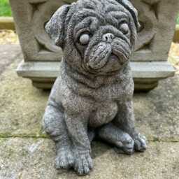 Sitting Pug Stone Statue -Outdoor Puppy Dog Bulldog Animal Garden Ornament - thumbnail 2