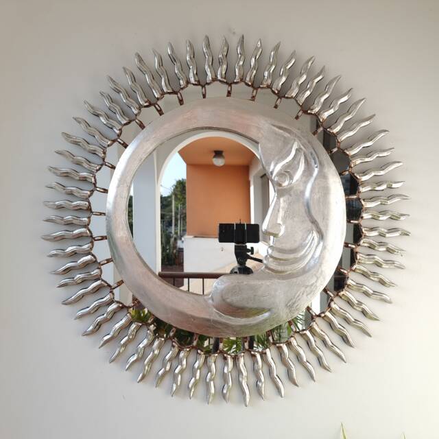 Mirror Sun & Moon 78cm Silver -Interior Decoration - Wall Mirror Home Decorative Mirrors Peruvian Crafts - image 1